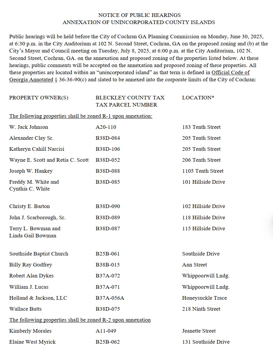 Public Hearing Notice Annexation of Unincorporated County Islands